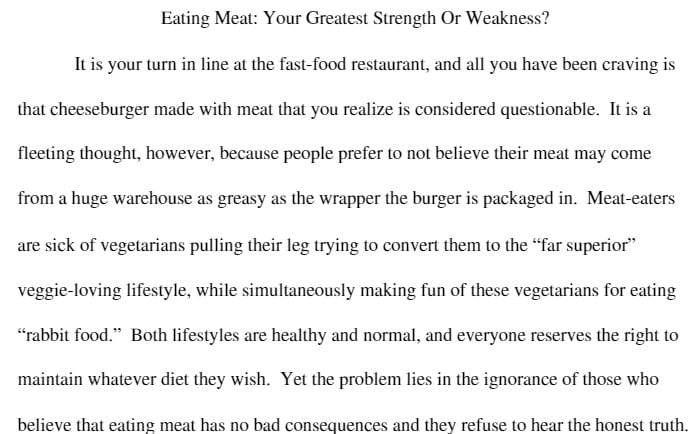 COR 125 COR125 COR/125 Rhetoric Research Paper-Eating Meat