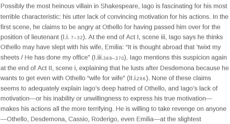 COR 110 COR110 COR/110 iago crimes - Possibly the most heinous villain