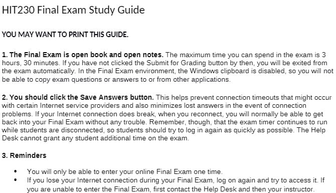 HIT 230 HIT230 HIT/230 Final_exam_study_guide