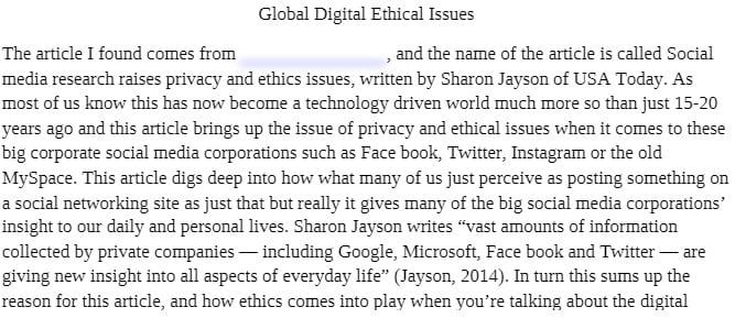 IFSM 304 IFSM304 IFSM/304 Global Digital Ethical Issues