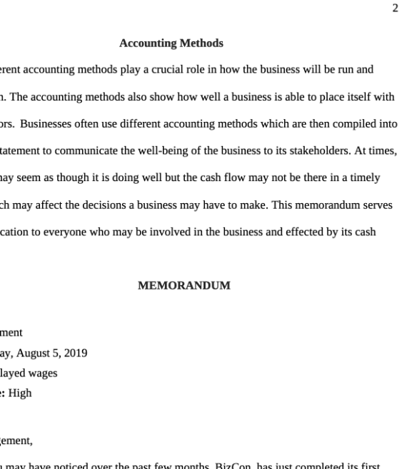 ACC 561 : ACCOUNTING- Accounting Methods- University of Phoenix