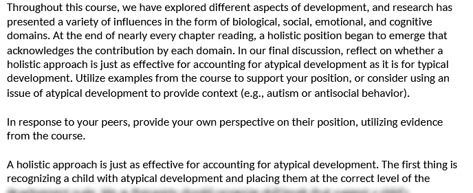 PSY 632 PSY632 10-1 Discussion- Typical vs. Atypical Development.docx- Snhu